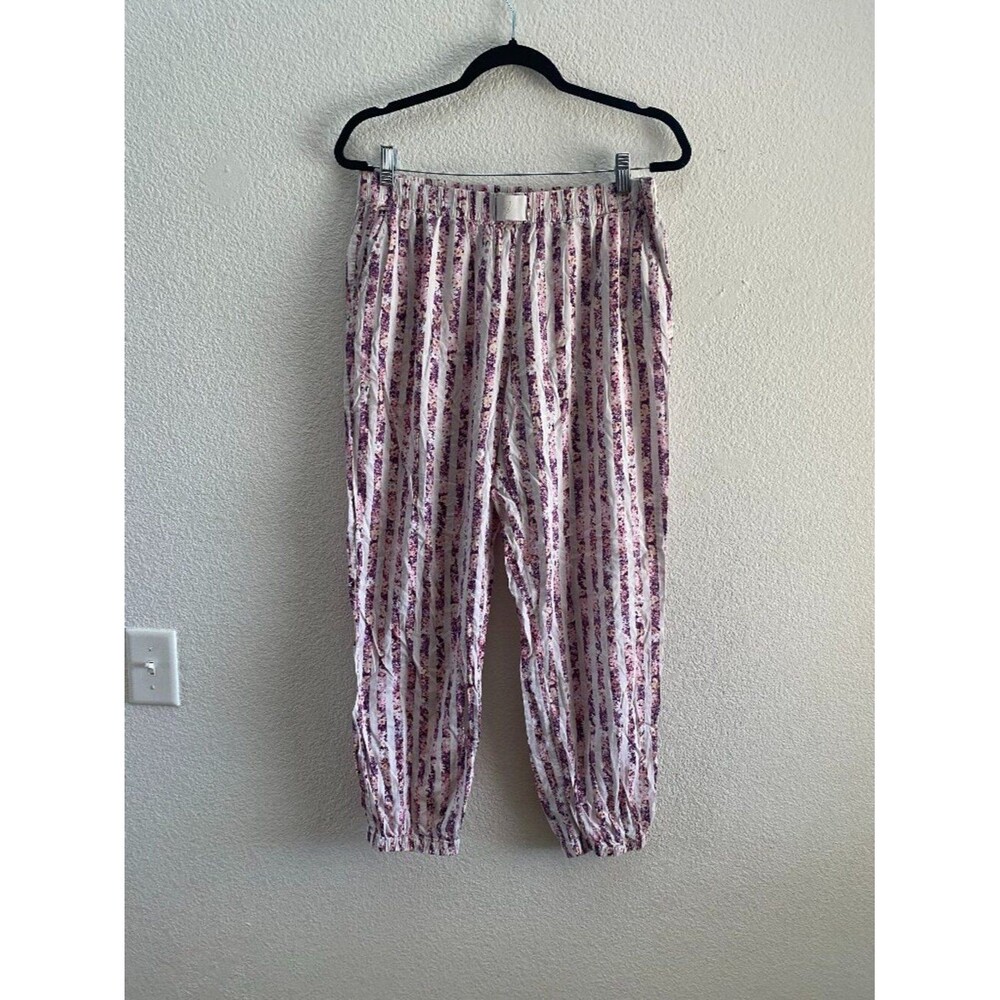 EUC Victoria's Secret Pajama Pants Striped Floral Pattern Elastic Ankles Medium
